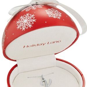 Holiday Lane Red Ornament Jewelry Box sterling silver letter K